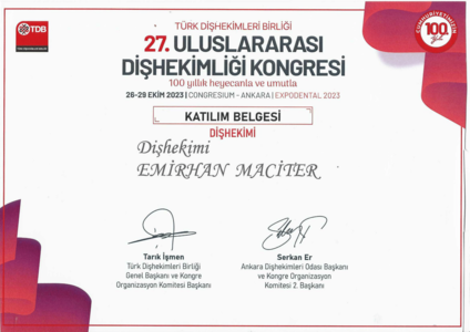 Uluslararası Diş Hekimliği Kongresi Sertifikası